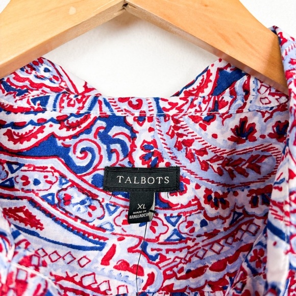 NWT Talbots Red White & Blue Paisley Cotton Button Down Shirt Sz XL - Picture 4 of 6